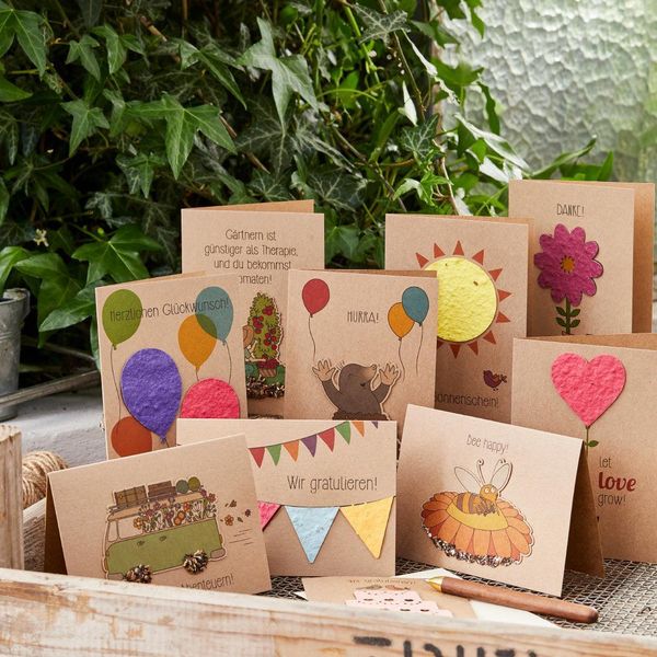 10 Biglietti D'auguri Per La Coltivazione In Un Set - Biglietti Da Piantare Con Semi Di Fiori - Biglietti D'auguri Sostenibili Per Compleanni, Matrimoni, Ringraziamenti E Molte Altre Occasioni-image