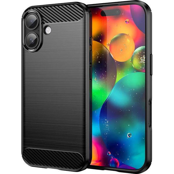 Custodia Per Iphone 17 In Morbido Silicone Tpu, Fibra Di Carbonio, Custodia Protettiva Antiurto Nera-image