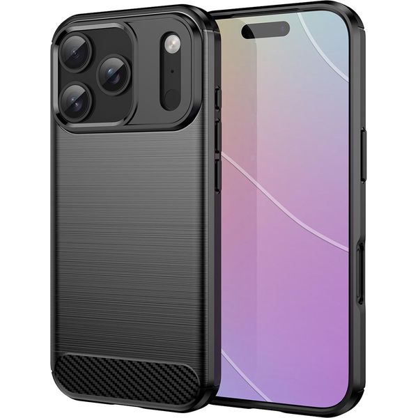 Custodia Per Iphone 17 Pro In Silicone Tpu Morbido, Fibra Di Carbonio, Custodia Protettiva Antiurto Nera-image