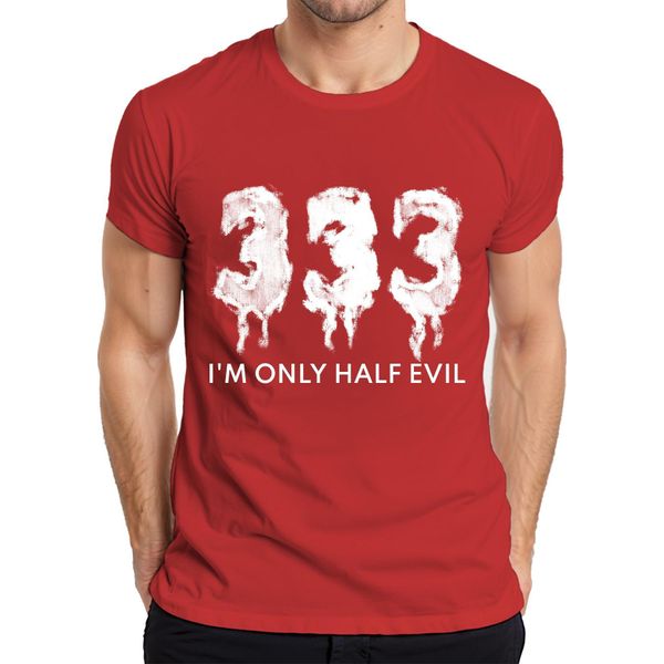 Maglietta Da Uomo I'm Only Half Evil Halloween Saying Funny Scary Devil Gothic, Rosso, 3XL-image