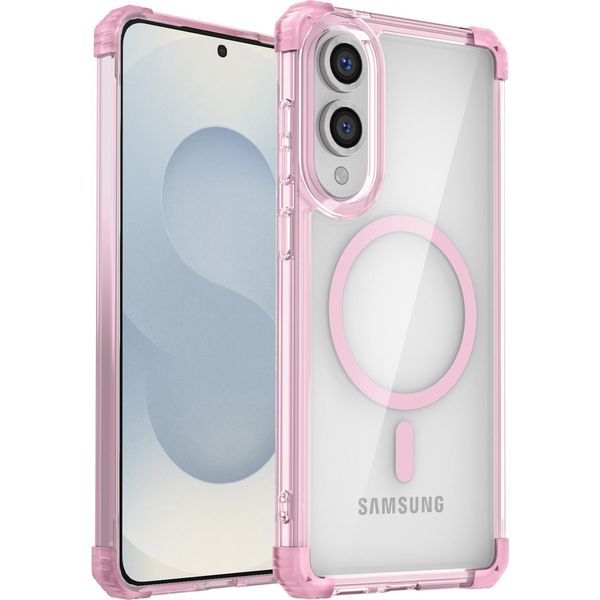Custodia Magnetica Per Samsung Galaxy S25 Edge Compatibile Con Magsafe, Antiurto, Protezione Militare Trasparente Rosa-image