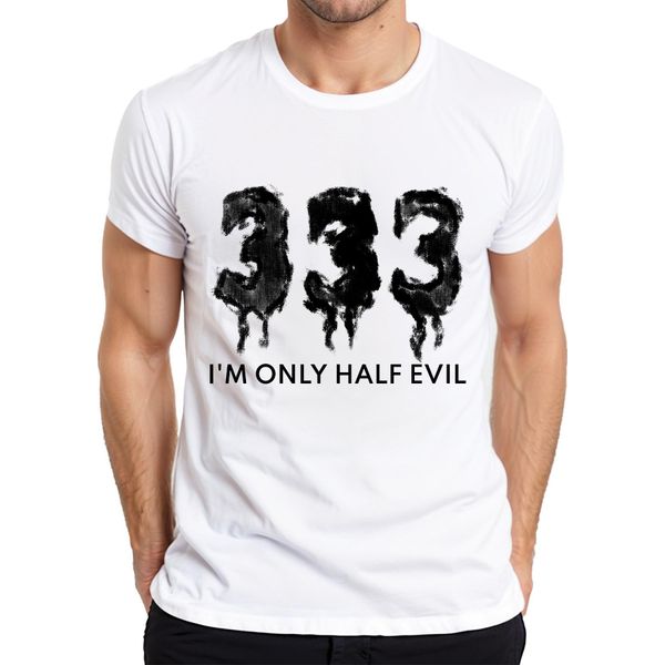 I'm Only Half Evil Halloween Saying Funny Scary Devil Gothic Maglietta Da Uomo, Bianco, 3XL-image