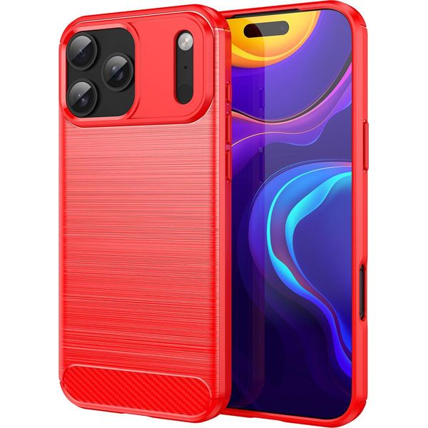 Custodia Per Iphone 17 Pro Max In Silicone Tpu Morbido, Fibra Di Carbonio, Custodia Protettiva Antiurto Rossa-image