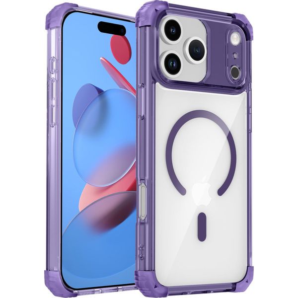 Custodia Magnetica Per Iphone 17 Pro Max Compatibile Con Magsafe, Antiurto, Protezione Militare Custodia Trasparente Viola-image