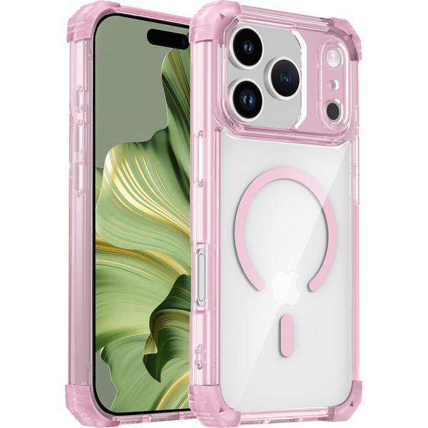 Custodia Magnetica Per Iphone 17 Pro Compatibile Con Magsafe, Antiurto, Protezione Militare Trasparente Rosa-image