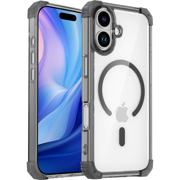 Custodia Magnetica Per Iphone 17 Compatibile Con Magsafe, Antiurto, Protezione Militare Custodia Trasparente Nera-image