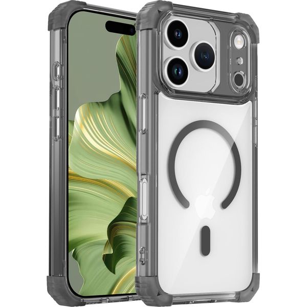 Custodia Magnetica Per Iphone 17 Pro Compatibile Con Magsafe, Antiurto, Protezione Militare Custodia Trasparente Nera-image