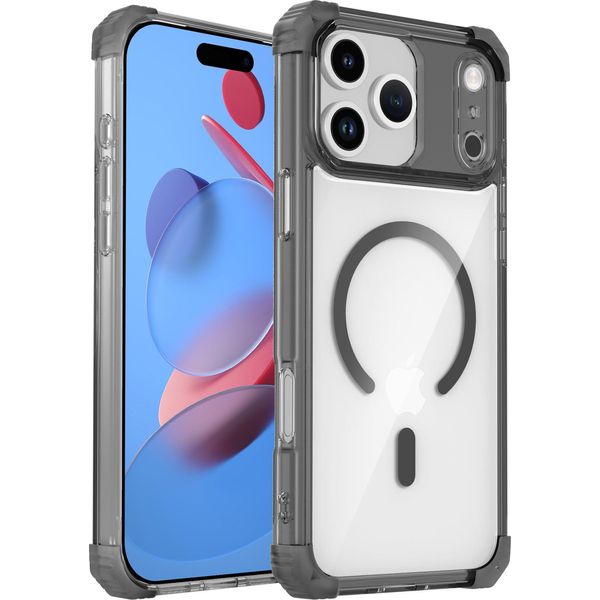 Custodia Magnetica Per Iphone 17 Pro Max Compatibile Con Magsafe, Antiurto, Protezione Militare Custodia Trasparente Nera-image
