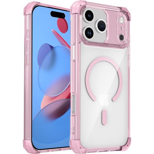 Custodia Magnetica Per Iphone 17 Pro Max Compatibile Con Magsafe, Antiurto, Protezione Militare Trasparente Rosa-image