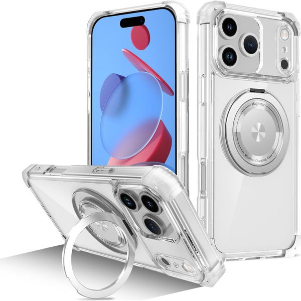 Custodia Per Iphone 17 Pro Max Supporto Ad Anello Magnetico, Supporto, Compatibile Con Magsafe, Protezione Militare, Custodia Trasparente Trasparente-image