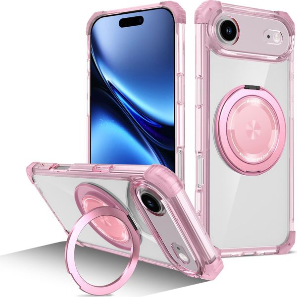 Custodia Per Iphone Air Supporto Ad Anello Magnetico, Supporto, Compatibile Con Magsafe, Protezione Militare, Custodia Trasparente Rosa-image