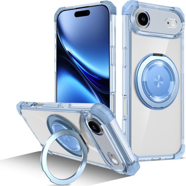 Custodia Per Iphone Air Supporto Ad Anello Magnetico, Supporto, Compatibile Con Magsafe, Protezione Militare, Custodia Trasparente Blu-image