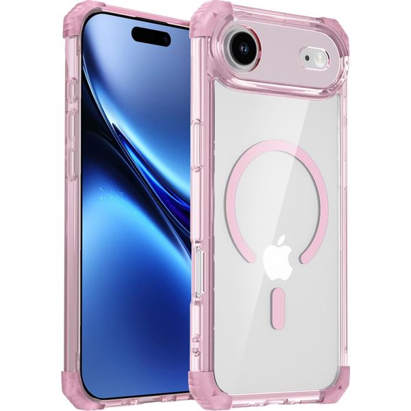 Custodia Magnetica Per Iphone 17 Air Compatibile Con Magsafe, Antiurto, Protezione Militare Trasparente Rosa-image