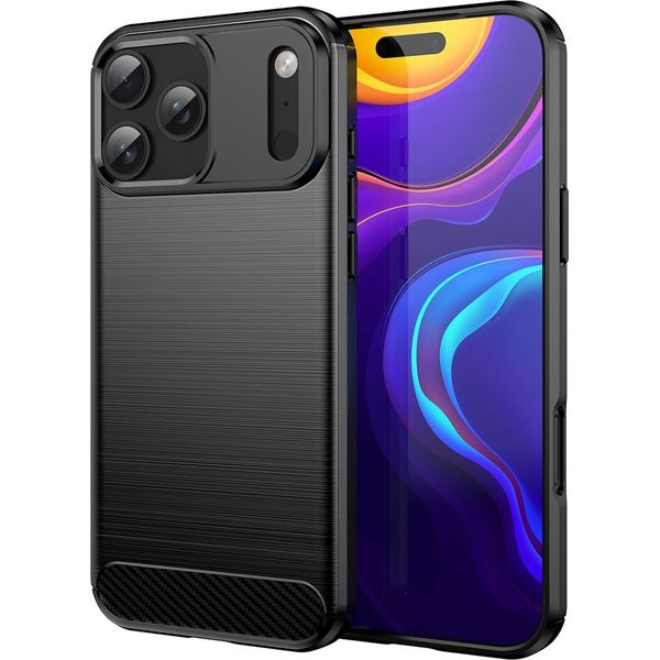 Custodia Per Iphone 17 Pro Max In Silicone Tpu Morbido, Fibra Di Carbonio, Custodia Protettiva Antiurto Nera-image