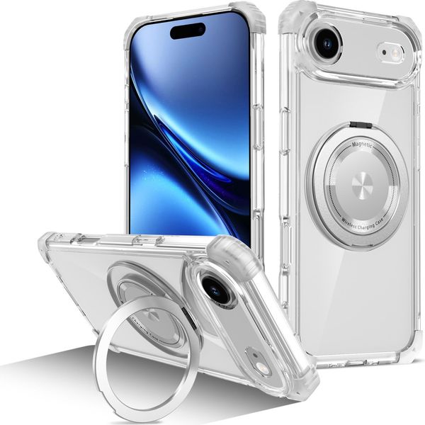 Custodia Per Iphone Air Supporto Ad Anello Magnetico, Supporto, Compatibile Con Magsafe, Protezione Militare, Custodia Trasparente Trasparente-image