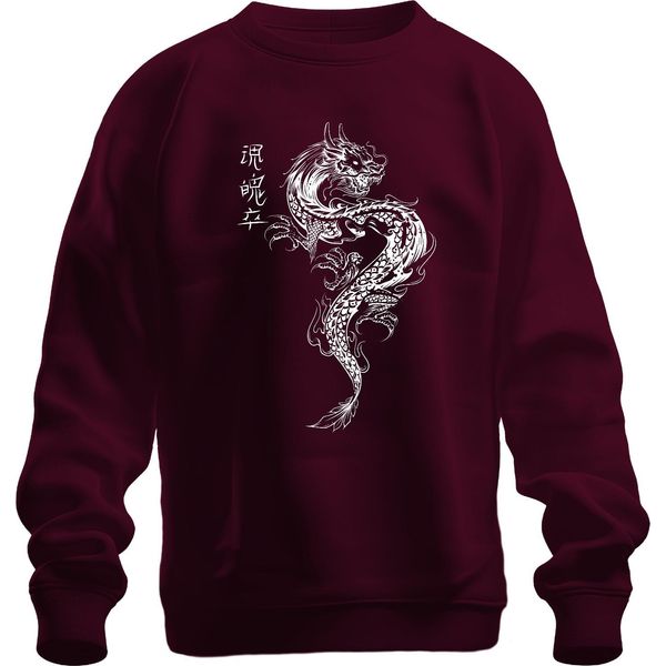 Drago Giapponese Irezumi Drago Orientale Asia Koi Flame Felpa Unisex Pullover, Borgogna, S-image