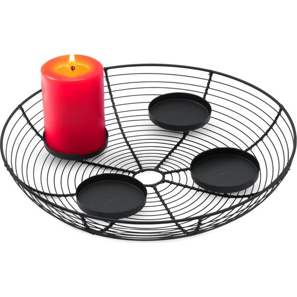 Ghirlanda Dell'avvento In Metallo Nero Per 4 Candele - 35 Cm - Portacandele Dell'avvento Con Vaschetta Decorativa Integrata-image