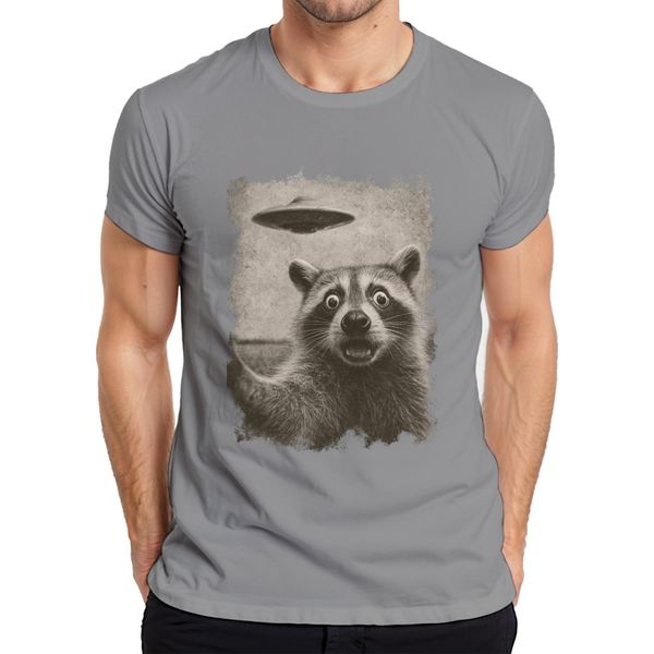 Maglietta Da Uomo Raccoon Ufo Vintage Retro Alien Funny Sci-Fi Space Sepia, Grigio, Xl-image