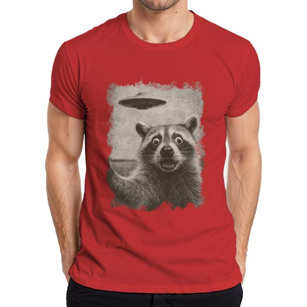 Maglietta Da Uomo Raccoon Ufo Vintage Retro Alien Funny Sci-Fi Space Sepia, Rossa, Xl-image