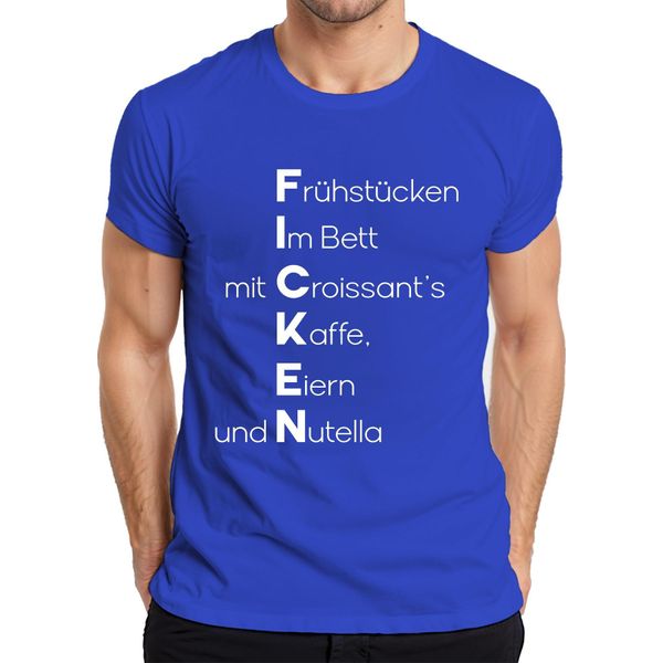 Colazione A Letto Con Croissant Al Caffè E Crema Di Cioccolato Maglietta Da Uomo Con Scritte Divertenti, Blu, 3XL-image