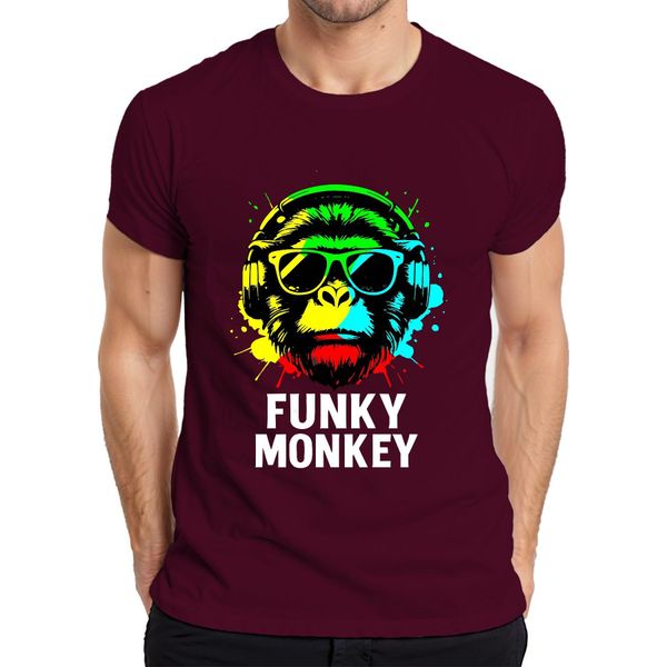 Maglietta Da Uomo Funky Monkey Headphones Sunglasses Music Dj Retro Colourful Streetwear, Borgogna, S-image