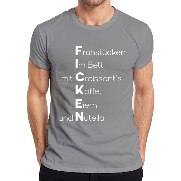Colazione A Letto Con Croissant Caffè Crema Cioccolato Maglietta Da Uomo Con Scritte Divertenti, Grigio, Xl-image
