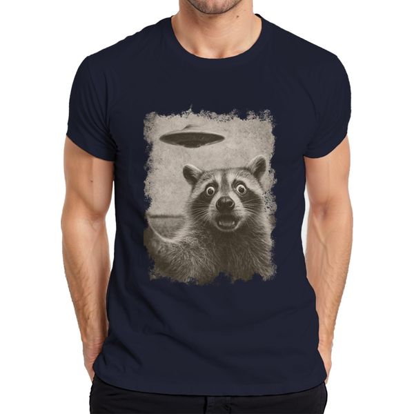 Maglietta Da Uomo Raccoon Ufo Vintage Retro Alien Funny Sci-Fi Space Sepia, Navy, Xxl-image