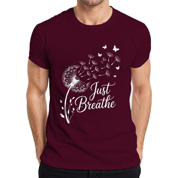 Maglietta Da Uomo Just Breathe Dandelion Butterfly Mindfulness Yoga Meditation, Borgogna, M-image