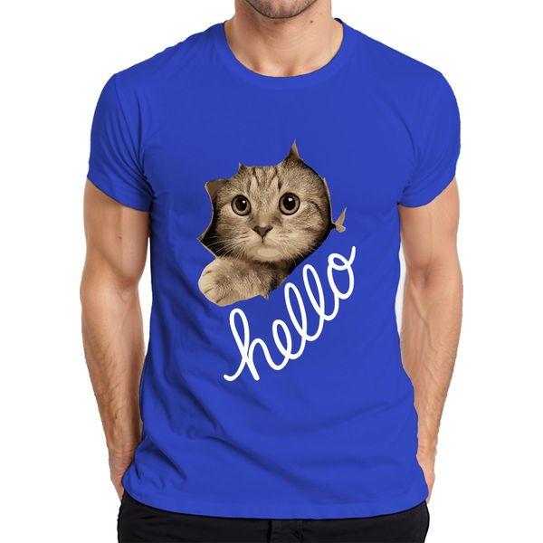 Maglietta Da Uomo Con Muso Di Gatto Che Guarda Attraverso La Carta, Blu, M-image