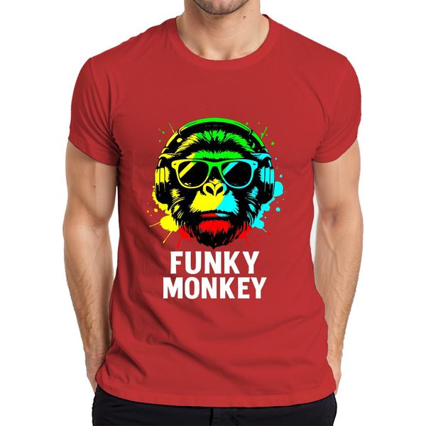 Funky Monkey Cuffie Occhiali Da Sole Musica Dj Retro Colorato Streetwear T-Shirt Da Uomo, Rosso, M-image