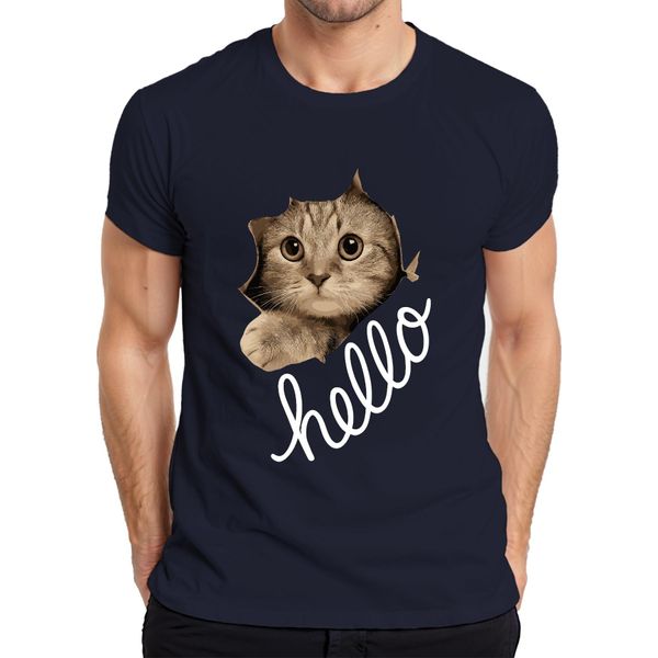 Maglietta Da Uomo Con Muso Di Gatto Che Guarda Attraverso La Carta, Navy, L-image