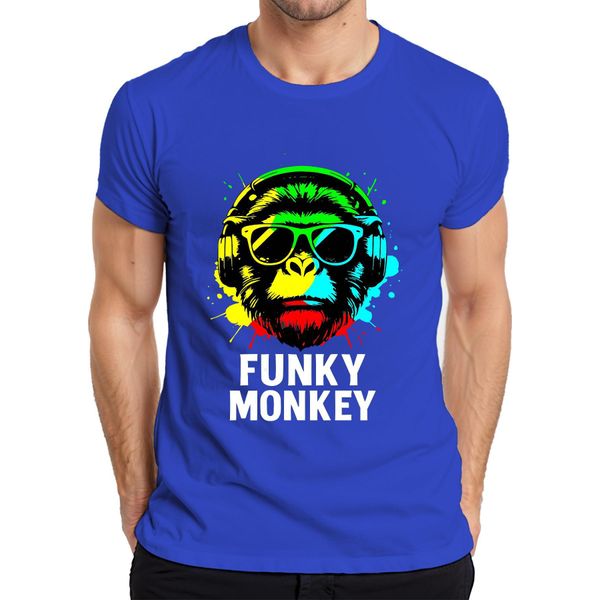 Funky Monkey Cuffie Occhiali Da Sole Musica Dj Retro Colorato Streetwear T-Shirt Da Uomo, Blu, Xl-image