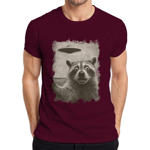 Maglietta Da Uomo Raccoon Ufo Vintage Retro Alien Funny Sci-Fi Space Sepia, Borgogna, L-image