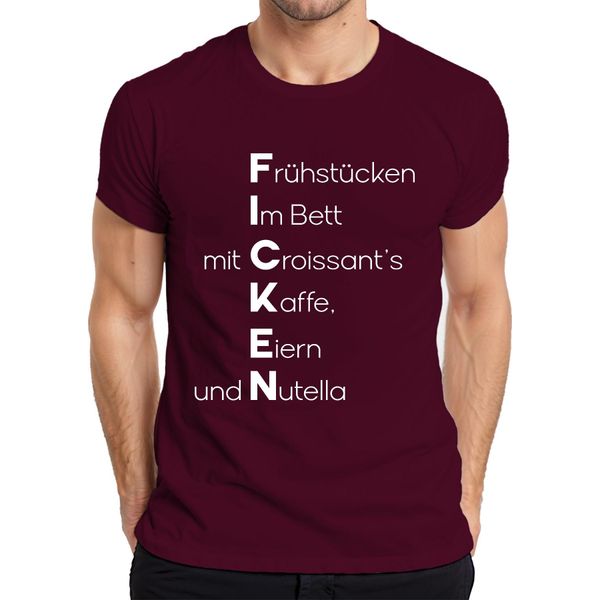 Colazione A Letto Con Croissant Caffè Crema Cioccolato Maglietta Da Uomo Con Scritte Divertenti, Borgogna, M-image