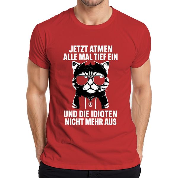 Ora Tutti Fanno Un Respiro Profondo Dicendo Che Il Gatto è Ironico T-Shirt Da Uomo, Rosso, 3XL-image