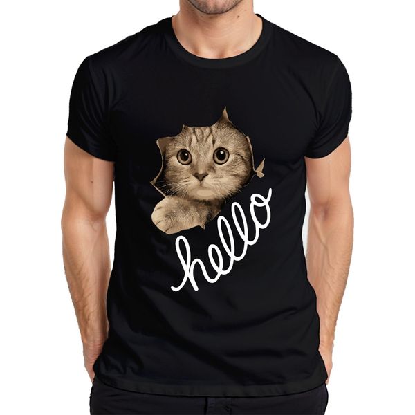Maglietta Da Uomo Con Muso Di Gatto Che Guarda Attraverso La Carta, Nero, Xl-image
