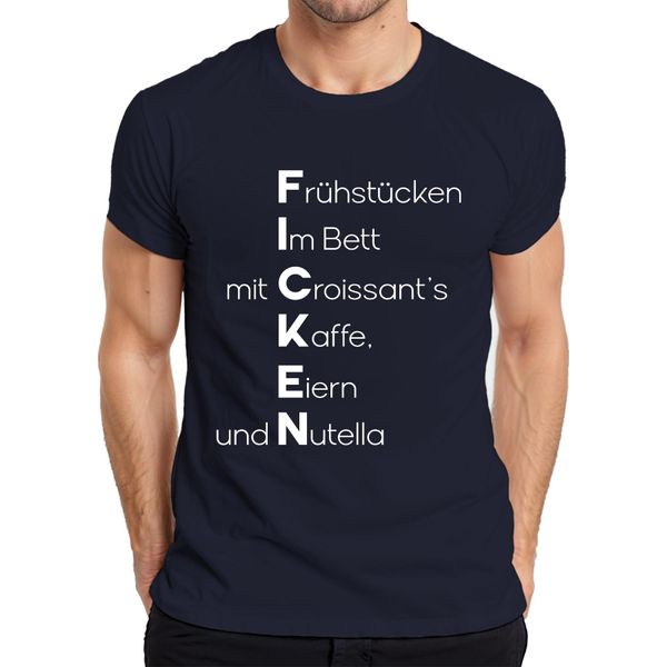 Colazione A Letto Con Croissant Al Caffè E Crema Di Cioccolato Maglietta Da Uomo Con Scritte Divertenti, Navy, Xl-image