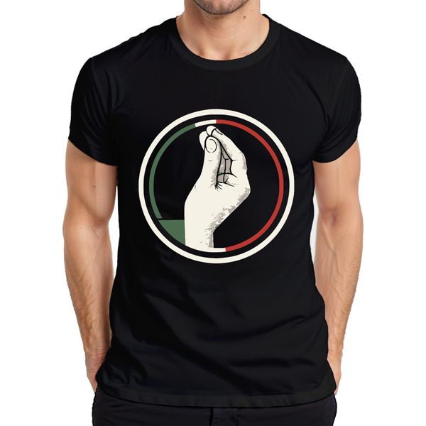 Maglietta Da Uomo "Gesto Della Mano Italiana"" Bacio Dello Chef Bandiera Italiana Retro Pizza Pasta, Nero, 3XL"-image