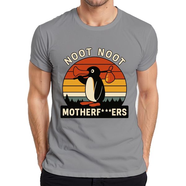 Maglietta Noot Noot Motherf***Ers Retro Penguin Sunset Vintage Uomo, Grigio, Xxl-image