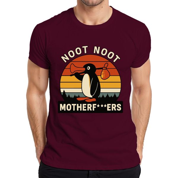 Maglietta Noot Noot Motherf***Ers Retro Penguin Sunset Vintage Uomo, Borgogna, M-image