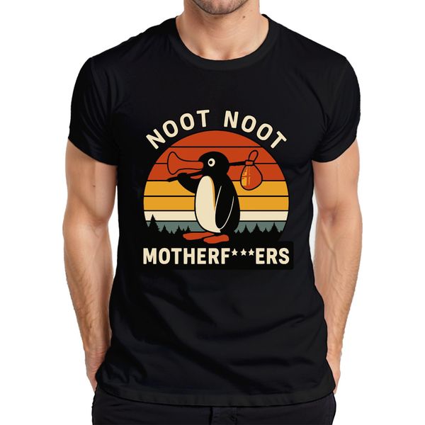 Maglietta Noot Noot Motherf***Ers Retro Penguin Sunset Vintage Uomo, Nero, 3XL-image
