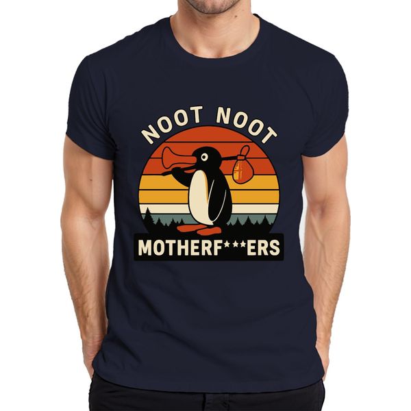 Maglietta Noot Noot Motherf***Ers Retro Penguin Sunset Vintage Uomo, Navy, Xl-image