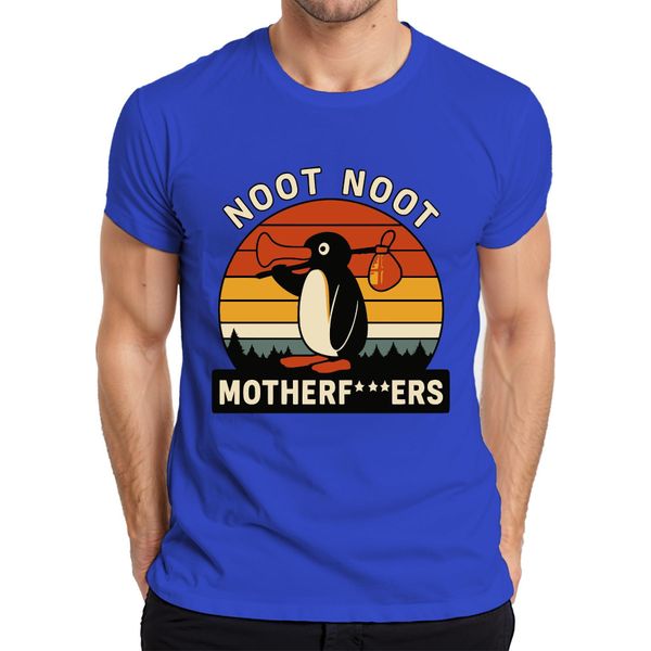 Maglietta Noot Noot Motherf***Ers Retro Penguin Sunset Vintage Uomo, Blu, Xl-image