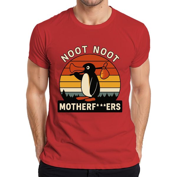 Maglietta Uomo Noot Noot Motherf***Ers Retro Penguin Sunset Vintage, Rosso, 3XL-image