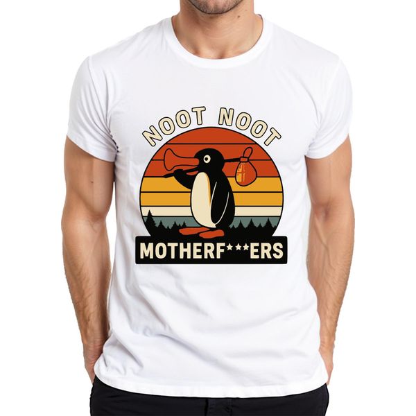 Maglietta Noot Noot Motherf***Ers Retro Penguin Sunset Vintage Uomo, Bianco, Xl-image
