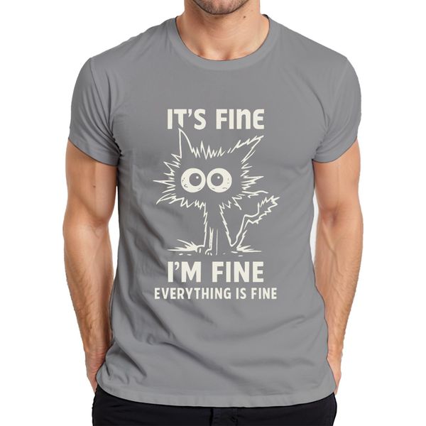 Va Bene, Sto Bene, Tutto Va Bene, Lustige Katze Sarkastisch Herren T-Shirt, Grau, S-image