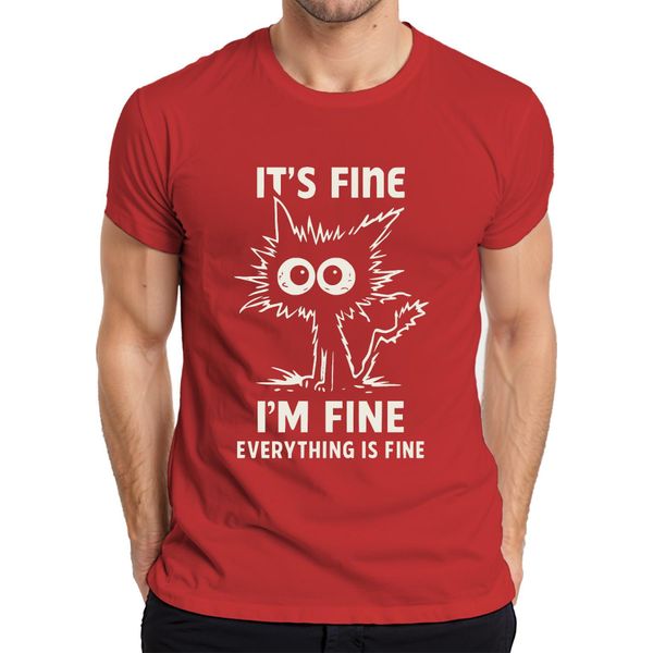 Va Bene, Sto Bene, Tutto Va Bene, Lustige Katze Sarkastisch Herren T-Shirt, Rot, S-image