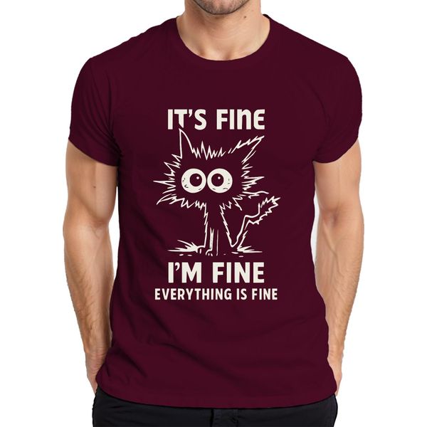 Va Bene, Sto Bene, Tutto Va Bene, Lustige Katze Sarkastisch Herren T-Shirt, Burgundy, L-image