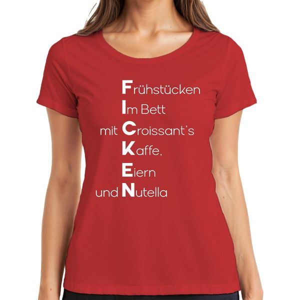 Colazione A Letto Con Croissant Caffè Crema Di Cioccolato Divertente Detto Signore T-Shirt, Rosso, M-image