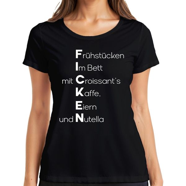 Colazione A Letto Con Croissant, Caffè, Crema Di Cioccolato, Divertente Maglietta Da Donna, Nera, 3XL-image